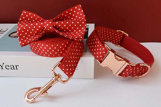 Red Dot Bow Tie Dog Collar and Lead Set