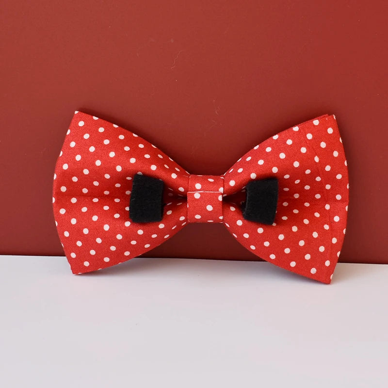 Red Dot Bow Tie Dog Collar and Lead Set